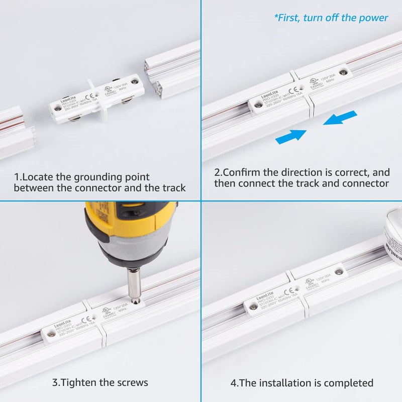 LEONLITE H Track Power Feedable I Connector, H Type Single Circuit 3-Wire-1 Track Lighting Kit, UL Listed, Flame Retardant Material, for H Track System, White - Image 3